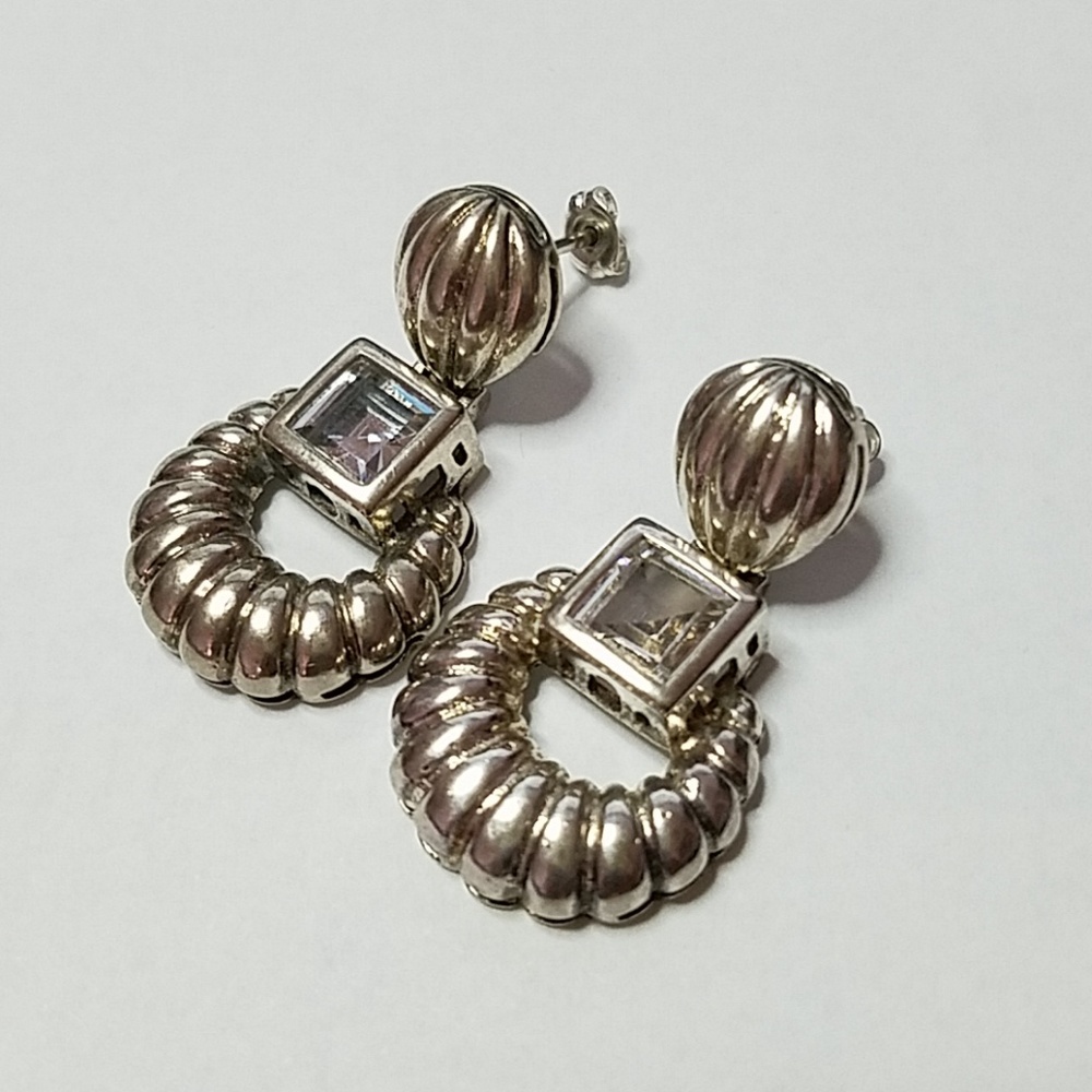 Sterling Silver Drop Earrings w/ Cubic Zirconia